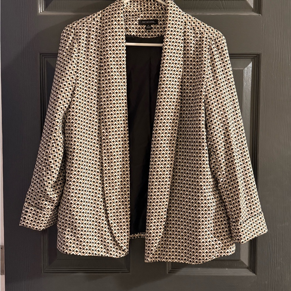 Notations Women’s Black Tan and White Geometric Blazer Size Medium